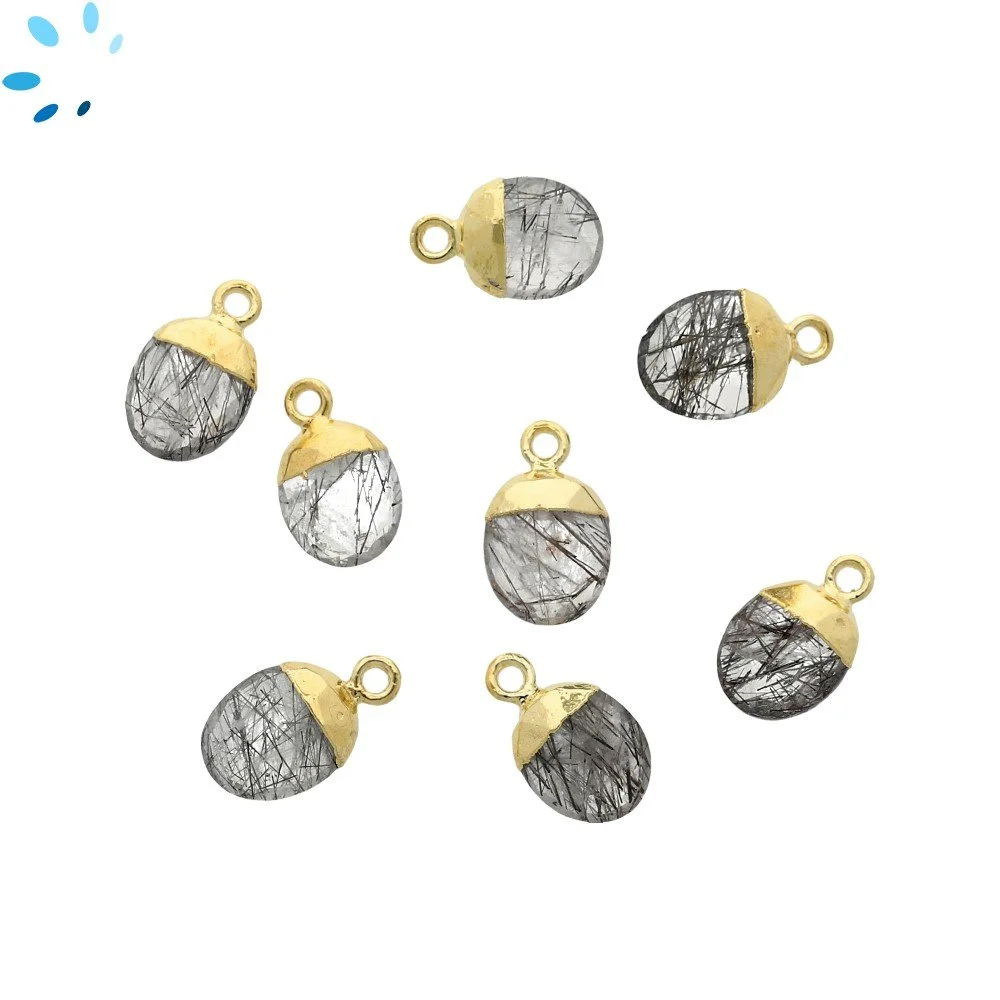 Tourmaline Quartz Oval Charm Pendant 10X8mm 18k Gold Electroplated - Set of 4