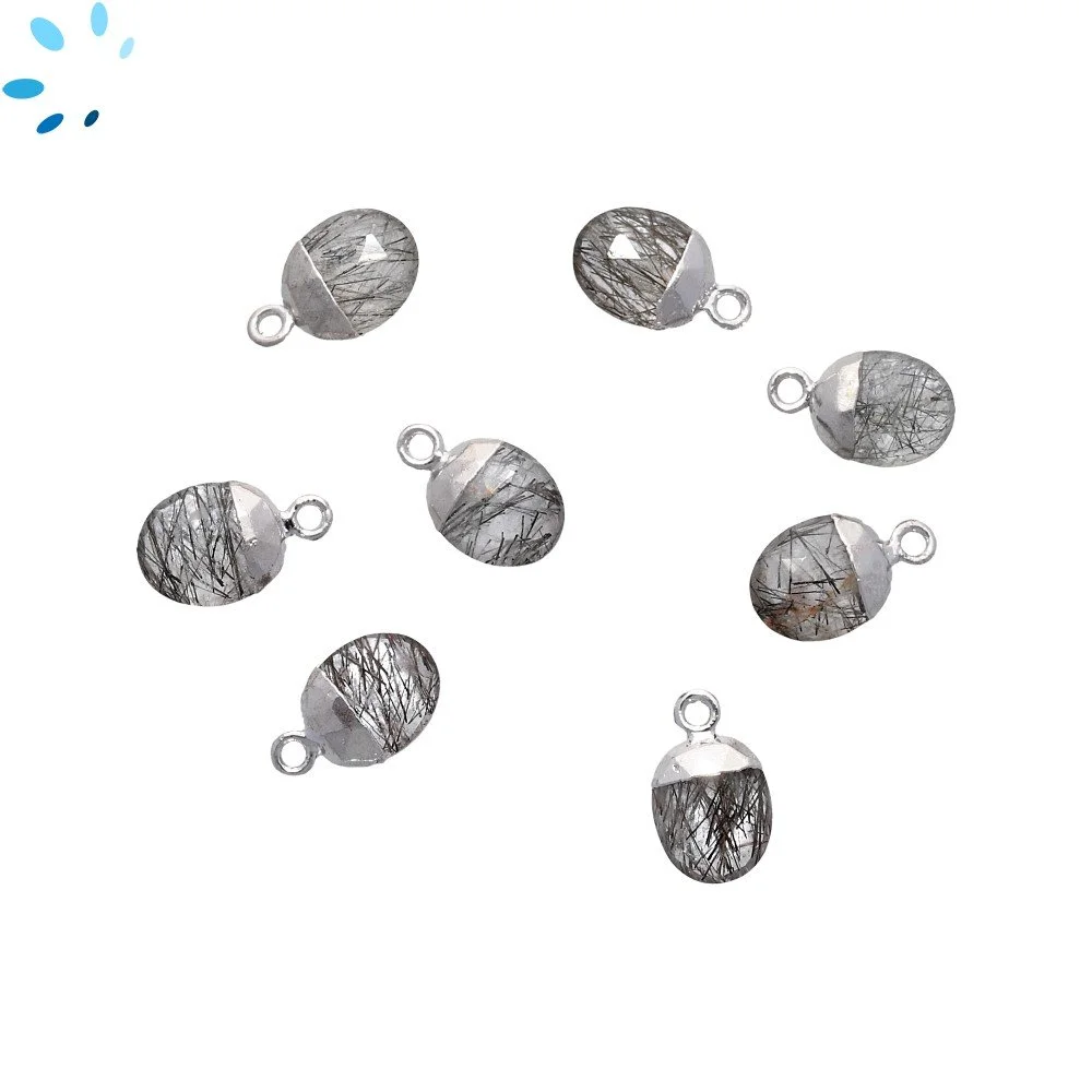 Tourmaline Quartz Oval Pendant Charm 10X8mm Silver Electroplated - Set of 4