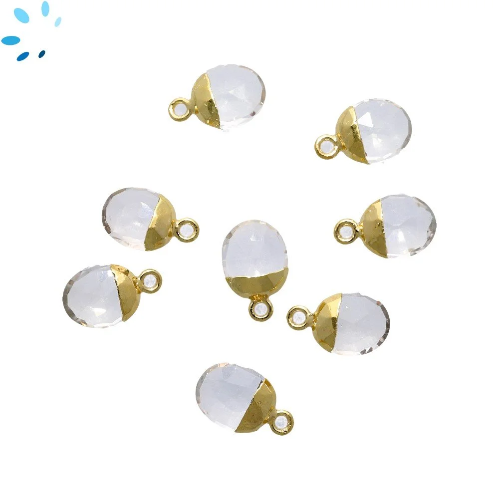 Crystal Quartz Oval Charm Pendant 10X8mm 18k Gold Electroplated - Set of 4