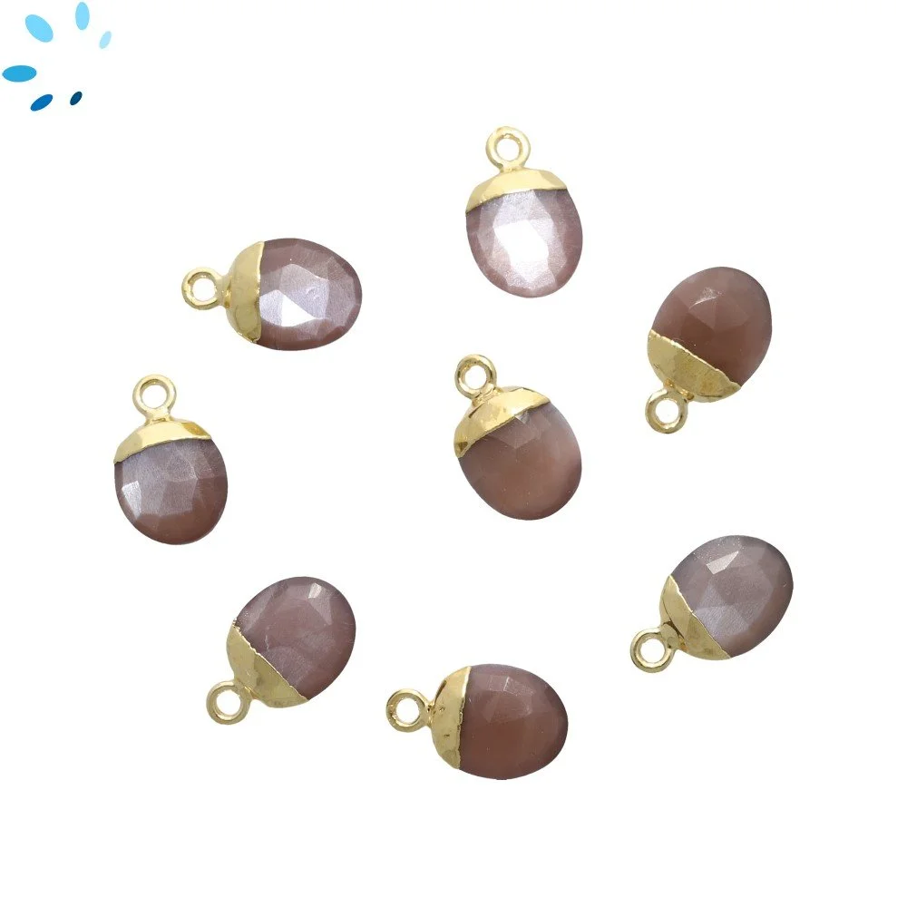 Chocolate Moonstone Oval Charm Pendant 10X8mm 18k Gold Electroplated - Set of 4