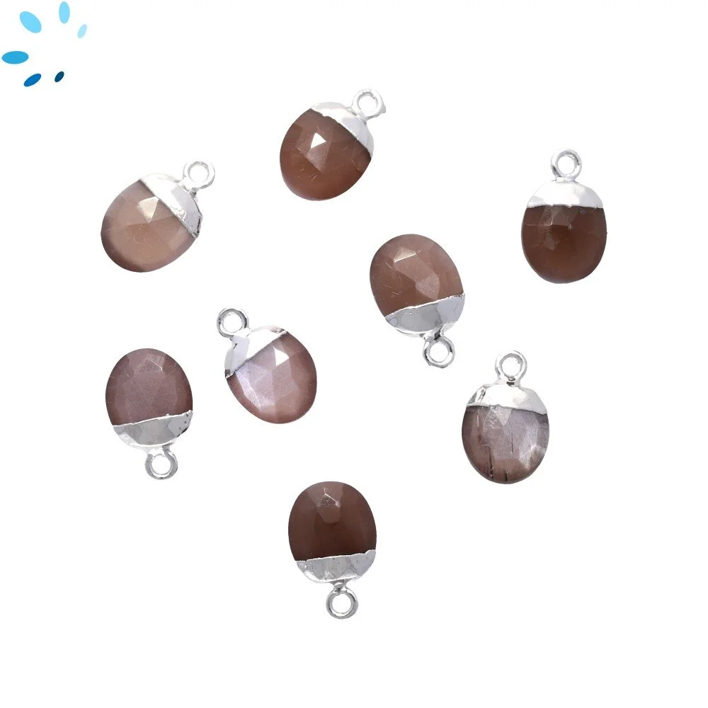 Chocolate Moonstone Oval Pendant Charm 10X8mm Silver Electroplated - Set of 4