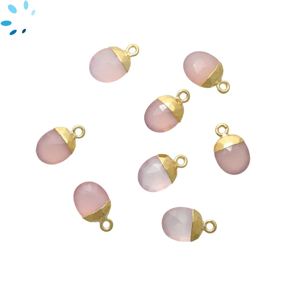 Pink Chalcedony Oval Charm Pendant 10X8mm 18k Gold Electroplated - Set of 4