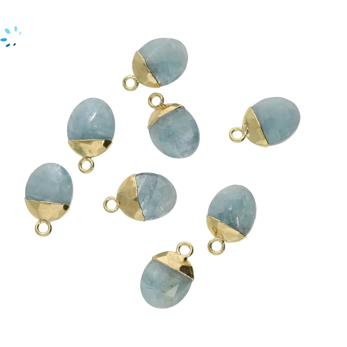 Aquamarine Oval Charm Pendant 10X8mm 18k Gold Electroplated - Set of 4
