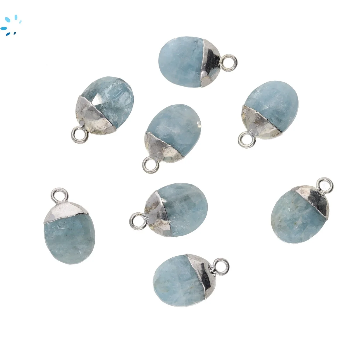 Aquamarine Oval Pendant Charm 10X8mm Silver Electroplated - Set of 4