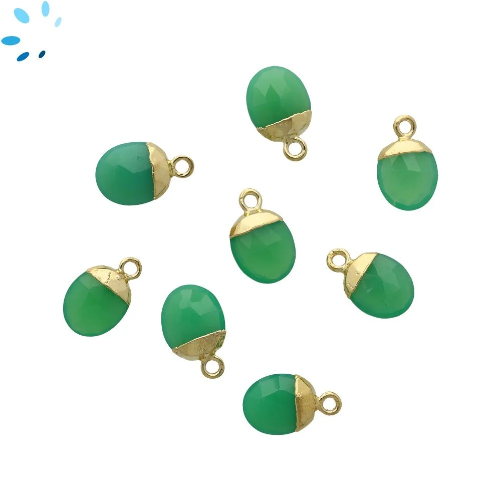 Chrysoprase Chalcedony Oval Charm Pendant 10X8mm 18k Gold Electroplated - Set of 4