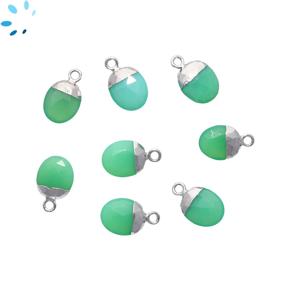 Chrysoprase Chalcedony Oval Pendant Charm 10X8mm Silver Electroplated - Set of 4