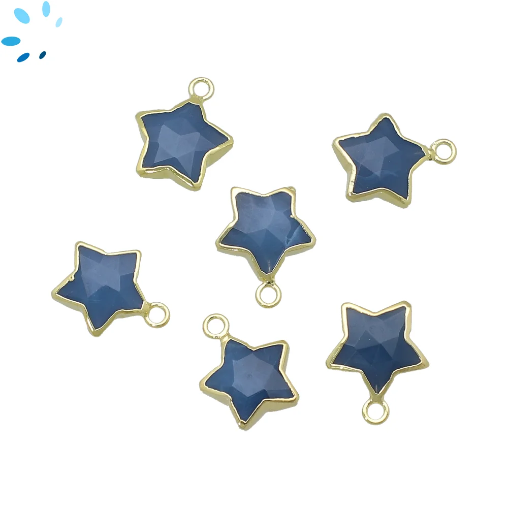 Blue Opal Star Charm Pendant 12mm 18k Gold Electroplated - Set of 4