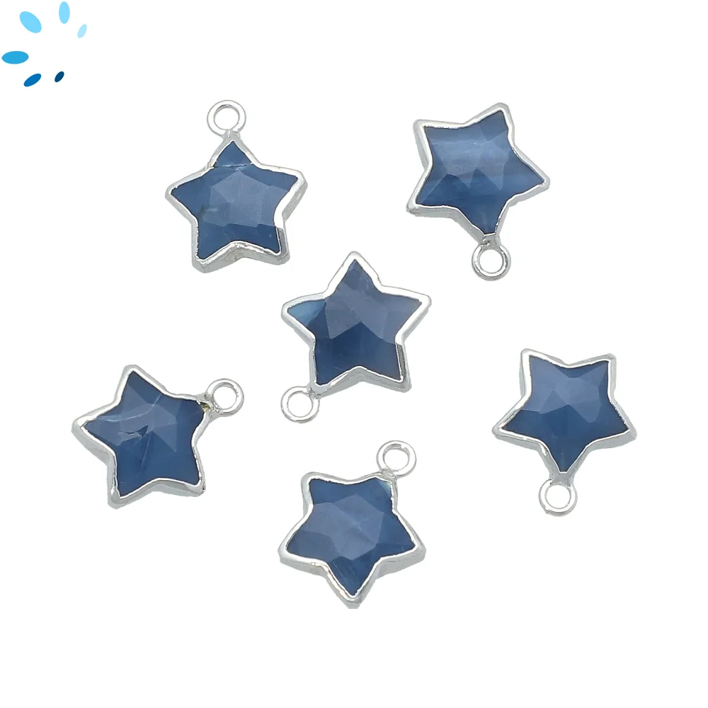 Blue Opal Star Pendant Charm 12mm Silver Electroplated - Set of 4