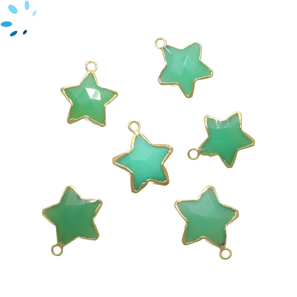 Chrysoprase Chalcedony Star Charm Pendant 12mm 18k Gold Electroplated - Set of 4