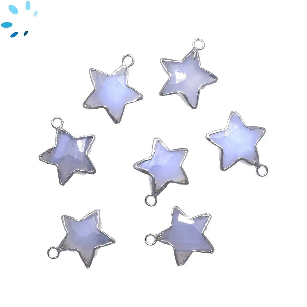 Blue Chalcedony Star Charm Pendant 12mm Silver Electroplated - Set of 4