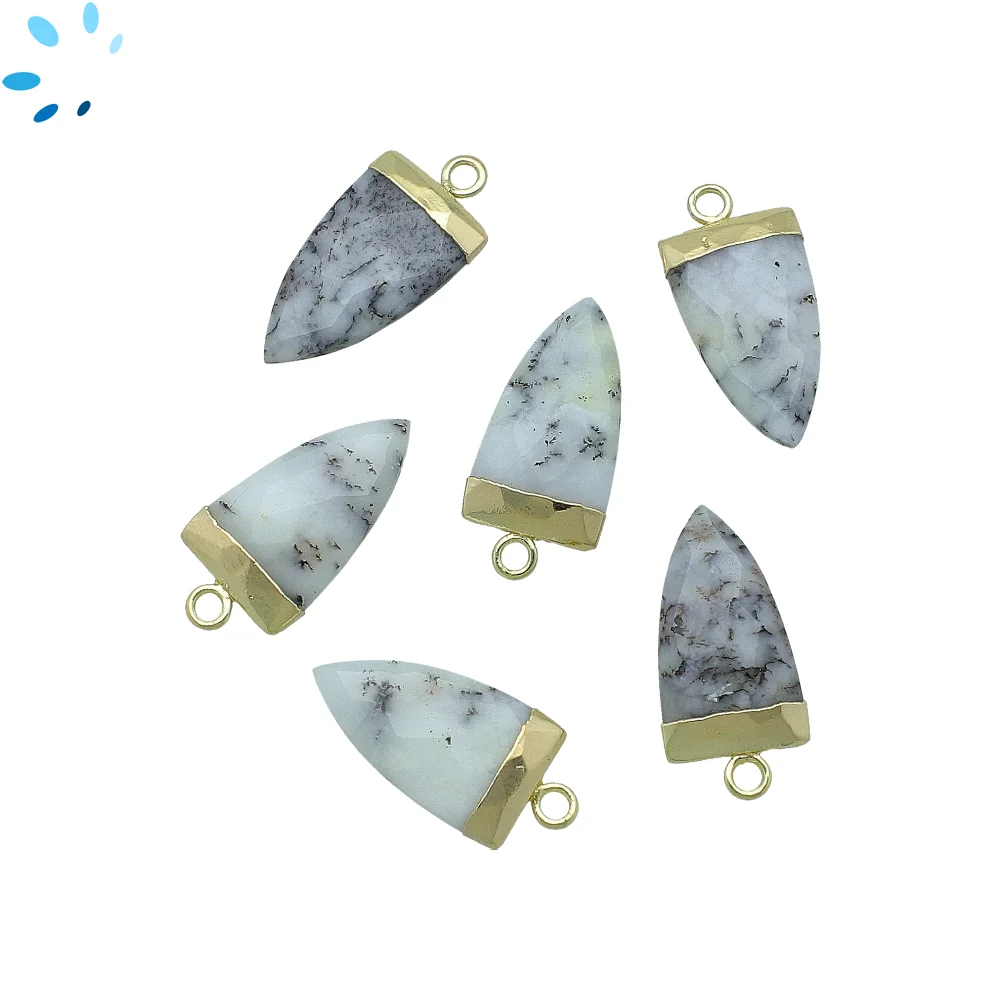 Dendrite Opal Half Marquise Pendant Charm 18X10mm 18k Gold Electroplated - Set of 2