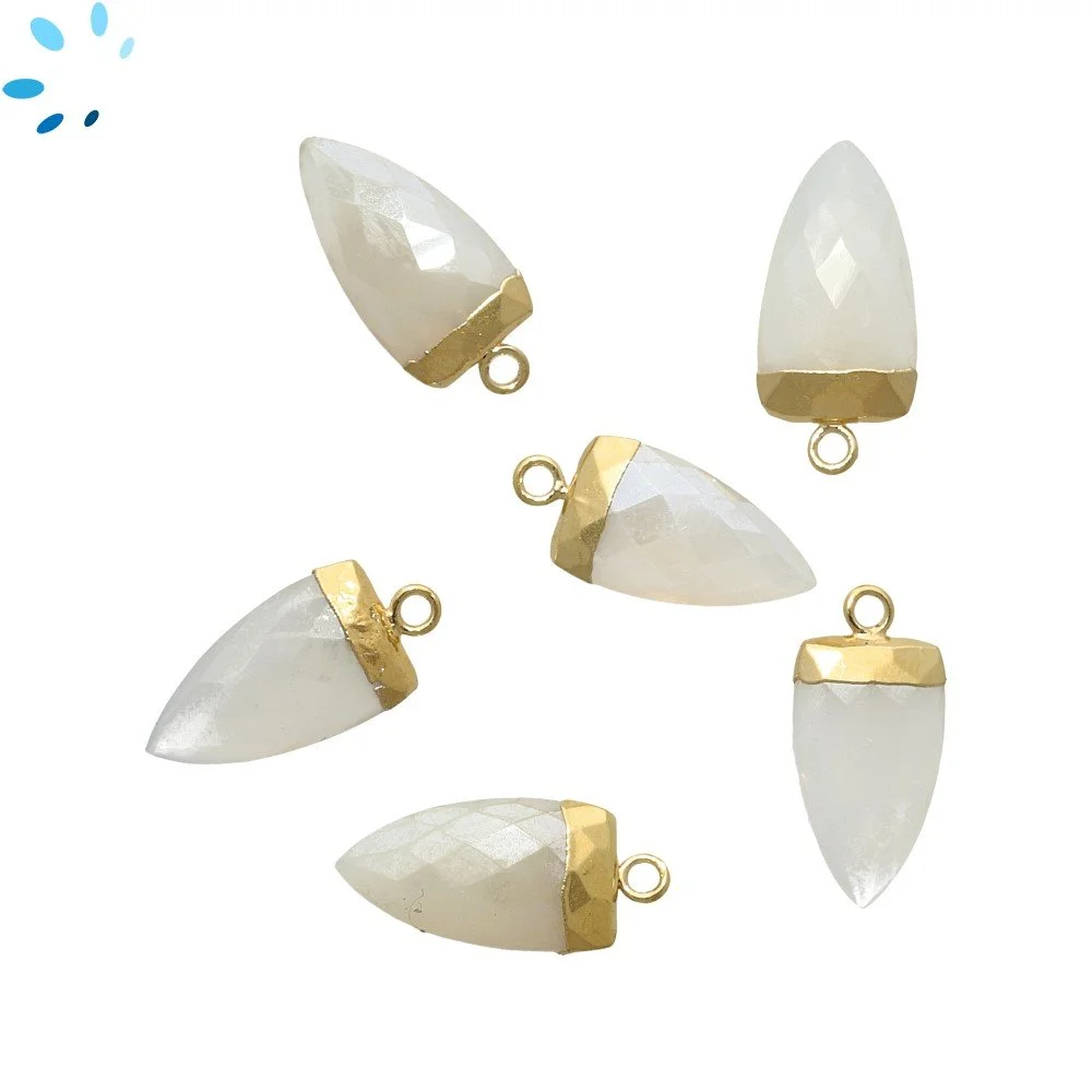 Mystic White Chalcedony Half Marquise Pendant Charm 18X10mm 18k Gold Electroplated - Set of 2