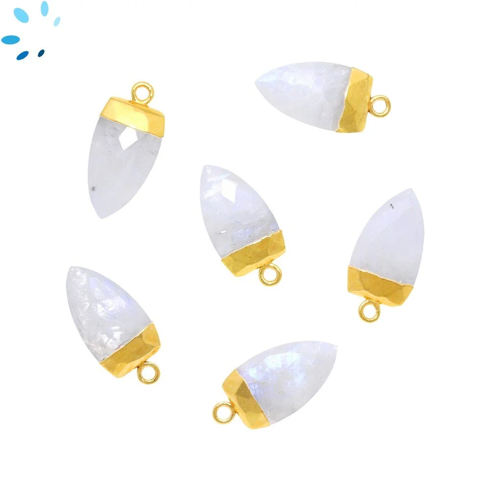 Rainbow Moonstone Half Marquise Pendant Charm 18X10mm 18k Gold Electroplated - Set of 2