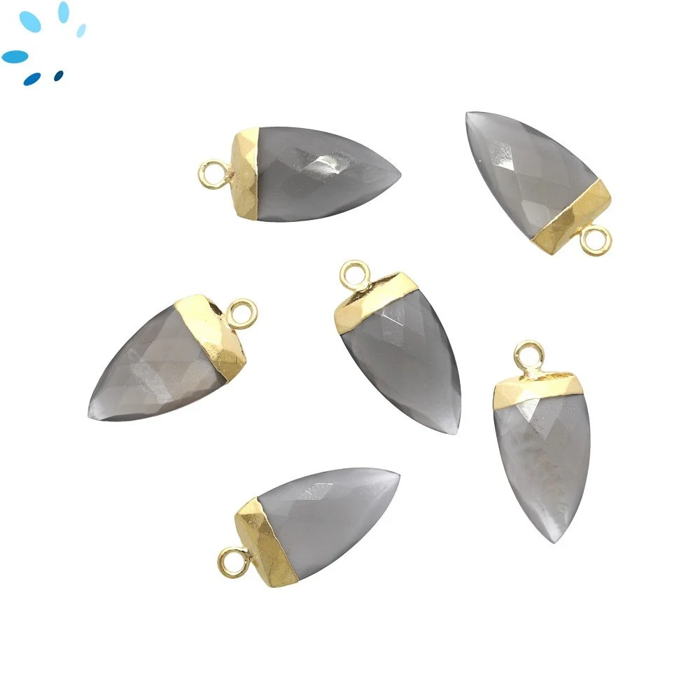 Gray Moonstone Half Marquise Pendant Charm 18X10mm 18k Gold Electroplated - Set of 2