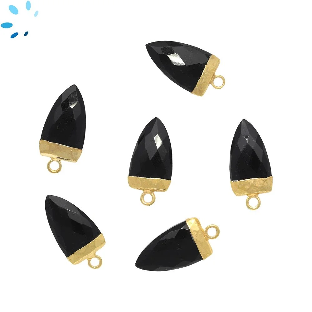 Black Onyx Half Marquise Pendant Charm 18X10mm 18k Gold Electroplated - Set of 2