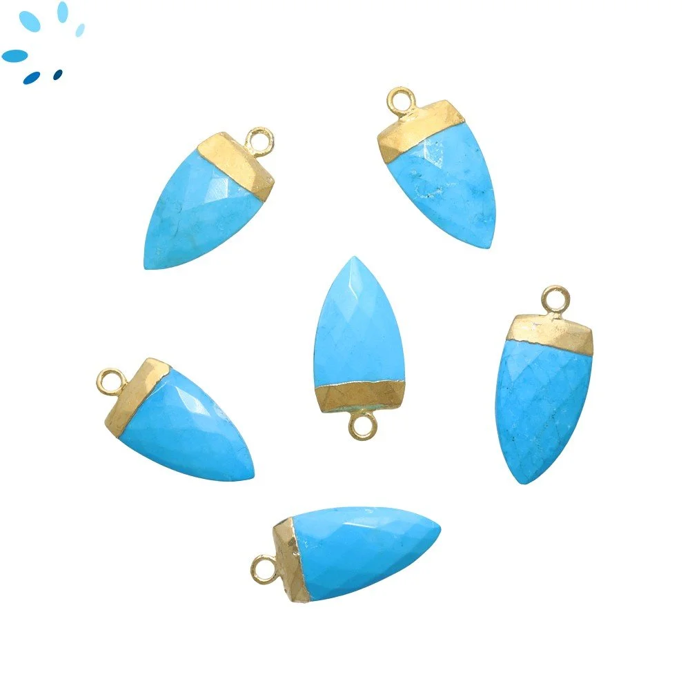 Turquoise Color Howlite Half Marquise Pendant Charm 18X10mm 18k Gold Electroplated - Set of 2