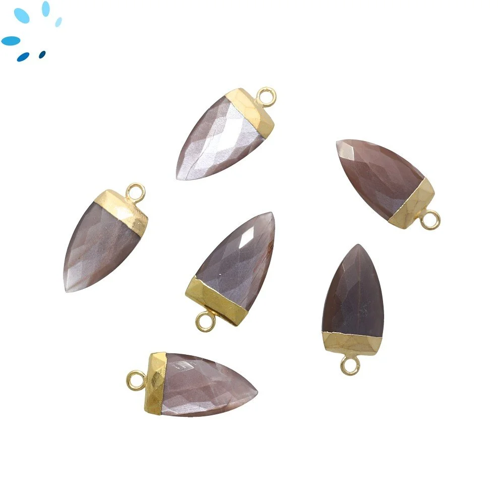 Chocolate Moonstone Half Marquise Pendant Charm 18X10mm 18k Gold Electroplated - Set of 2