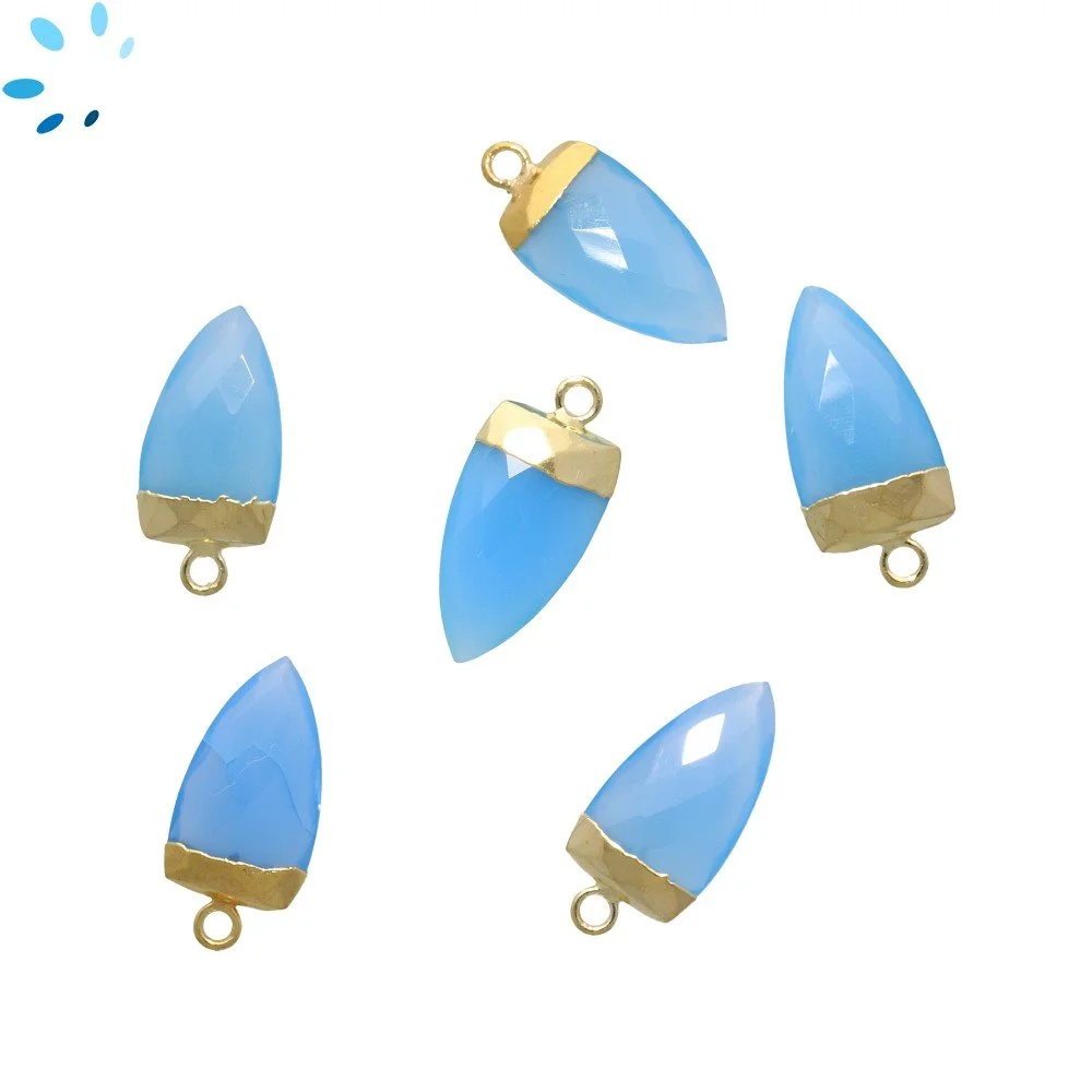 Blue Chalcedony Half Marquise Pendant Charm 18X10mm 18k Gold Electroplated - Set of 2