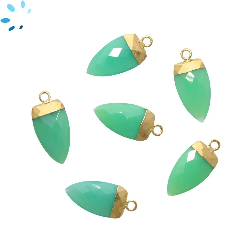 Chrysoprase Chalcedony Half Marquise Pendant Charm 18X10mm 18k Gold Electroplated - Set of 2