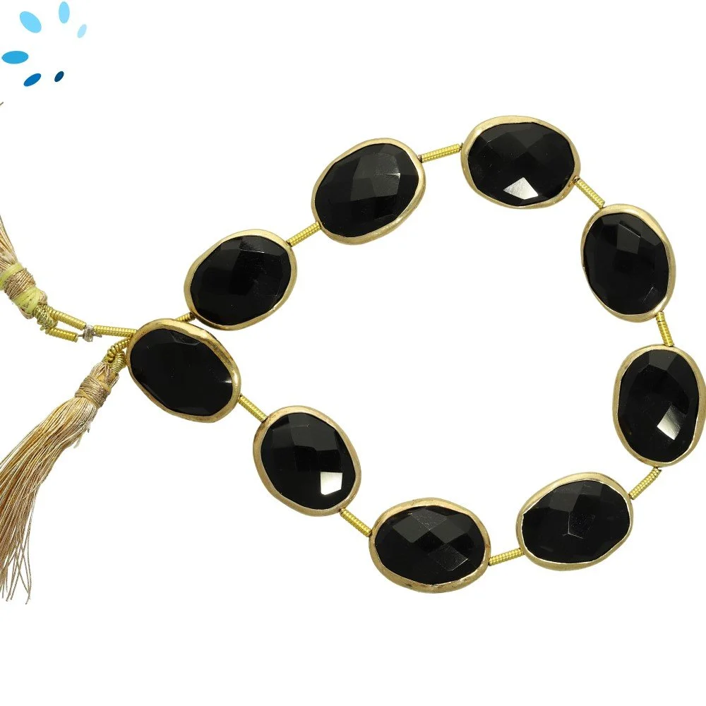 Black Onyx Faceted Nuggets Bezel Set Beads 12x14 - 14x16mm Top to Bottom Drilled - 18k Gold Plated Sterling Silver