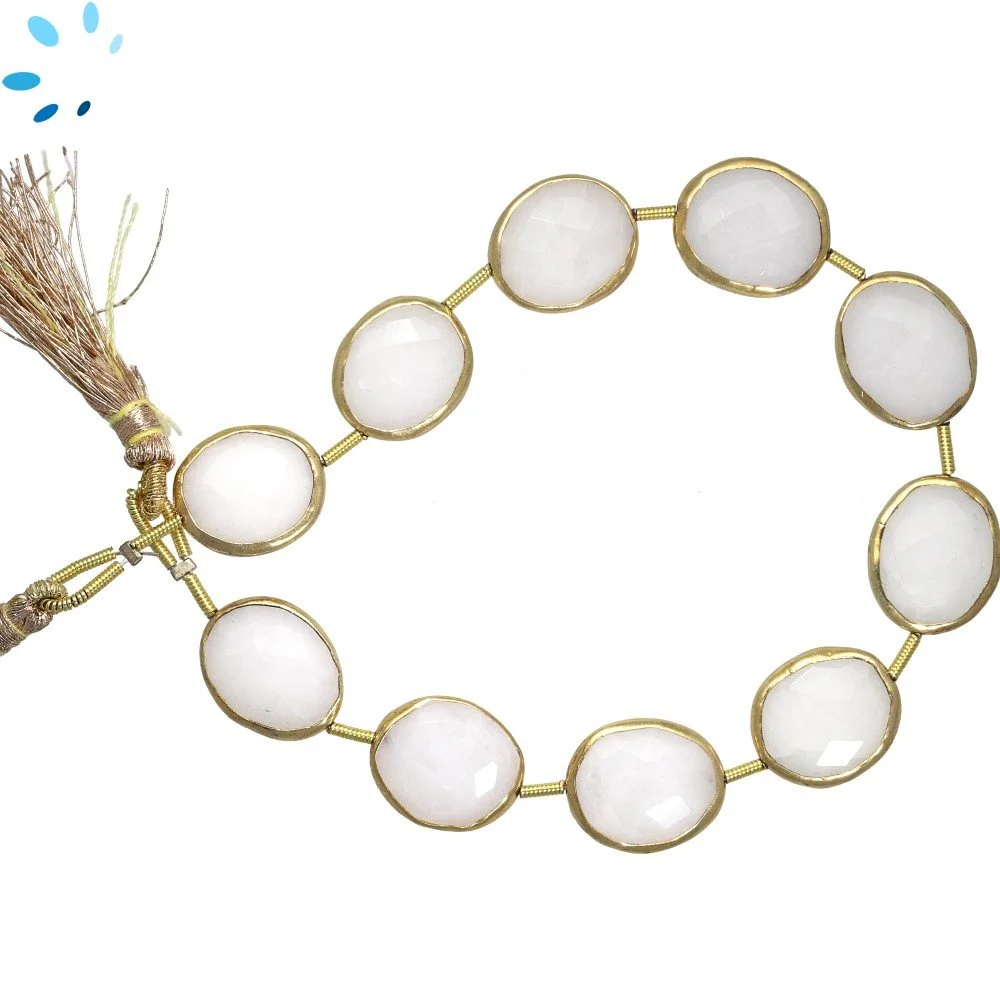Milky Quartz Faceted Nuggets Bezel Set Beads 12x14 - 14x16mm Top to Bottom Drilled - 18k Gold Plated Sterling Silver