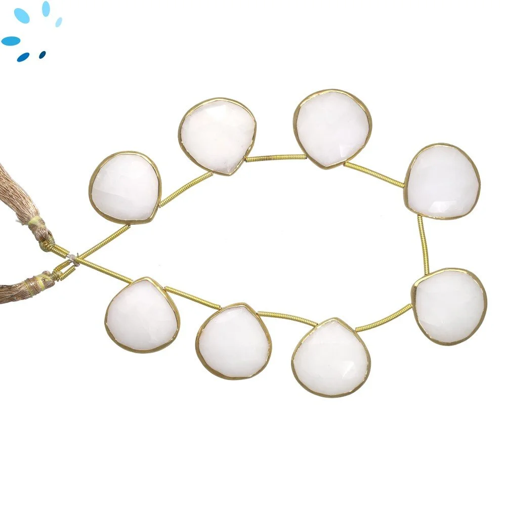 Milky Quartz Faceted Heart Bezel Set Beads 17mm Top Drilled - 18k Gold Plated Sterling Silver