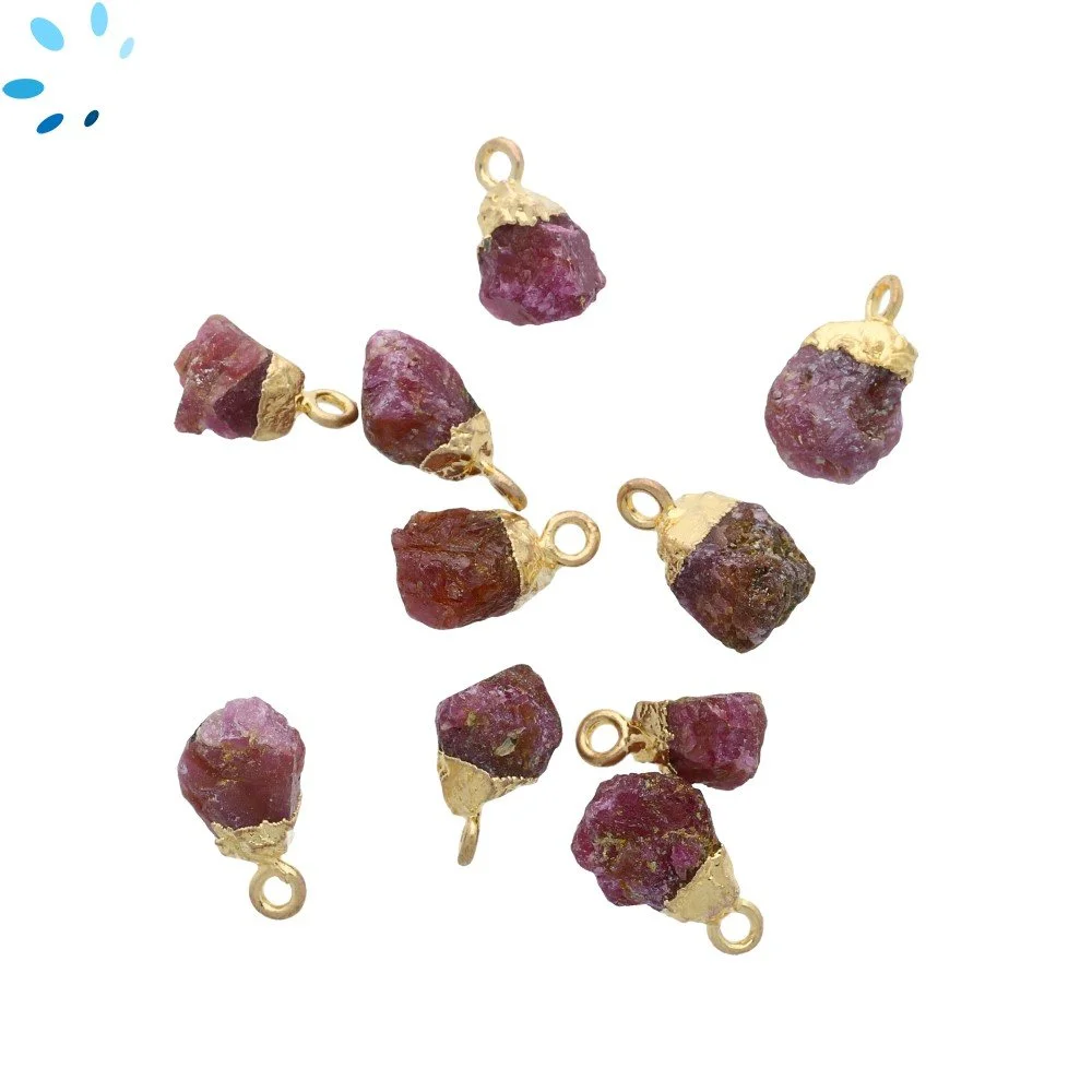Ruby Rough Pendant Charm 8x5mm - 10x7mm 18k Gold Electroplated - Set of 4