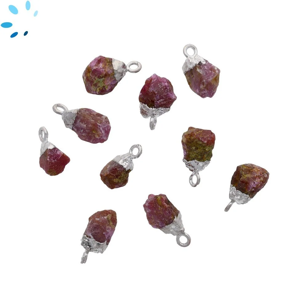 Ruby Rough Charm Pendant 8x5mm - 10x7mm Platinum Electroplated - Set of 4