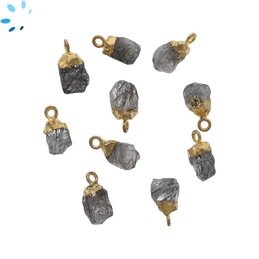 Tourmaline Quartz Rough Charm Pendant 8x5mm - 10x7mm 18k Gold Electroplated - Set of 4