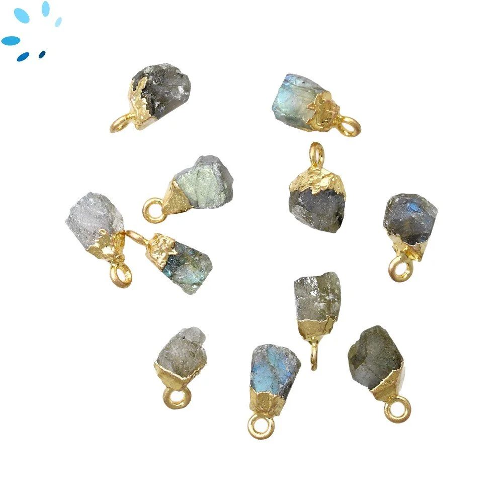 Labradorite Rough Pendant Charm 8x5mm - 10x7mm 18k Gold Electroplated - Set of 4