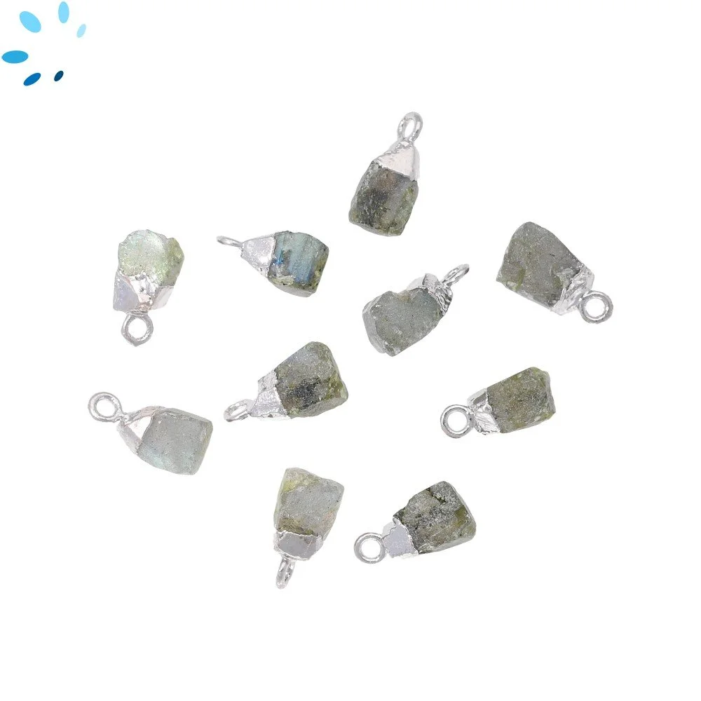 Labradorite Rough Charm Pendant 8x5mm - 10x7mm Platinum Electroplated - Set of 4