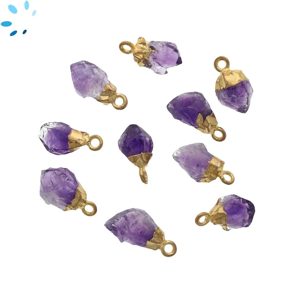 Amethyst Rough Pendant Charm 8x5mm - 10x7mm 18k Gold Electroplated - Set of 4