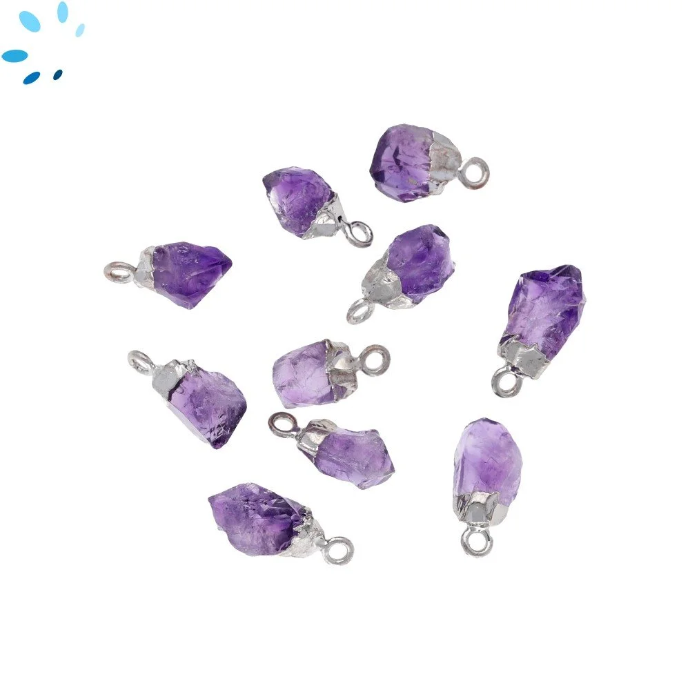 Amethyst Rough Charm Pendant 8x5mm - 10x7mm Platinum Electroplated - Set of 4