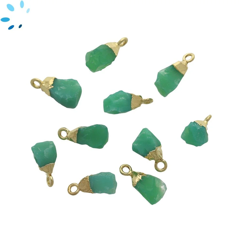 Chrysoprase Chalcedony Rough Pendant Charm 8x5mm - 10x7mm 18k Gold Electroplated - Set of 4