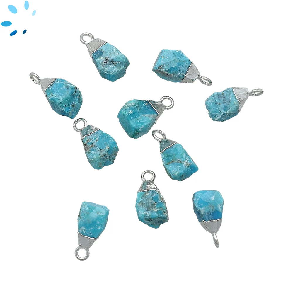Turquoise Rough Pendant Charm 8x5mm - 10x7mm Platinum Electroplated - Set of 4