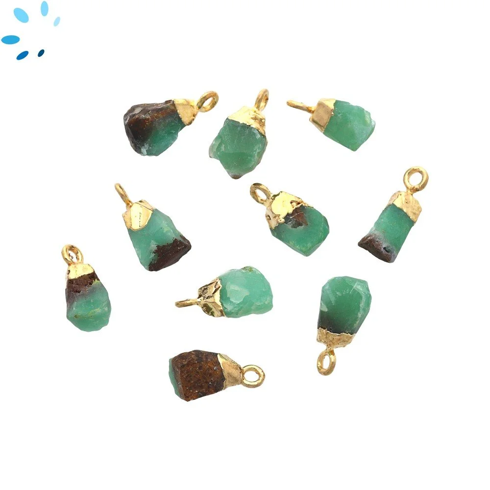 Chrysoprase Rough Charm Pendant 8x5mm - 10x7mm 18k Gold Electroplated - Set of 4