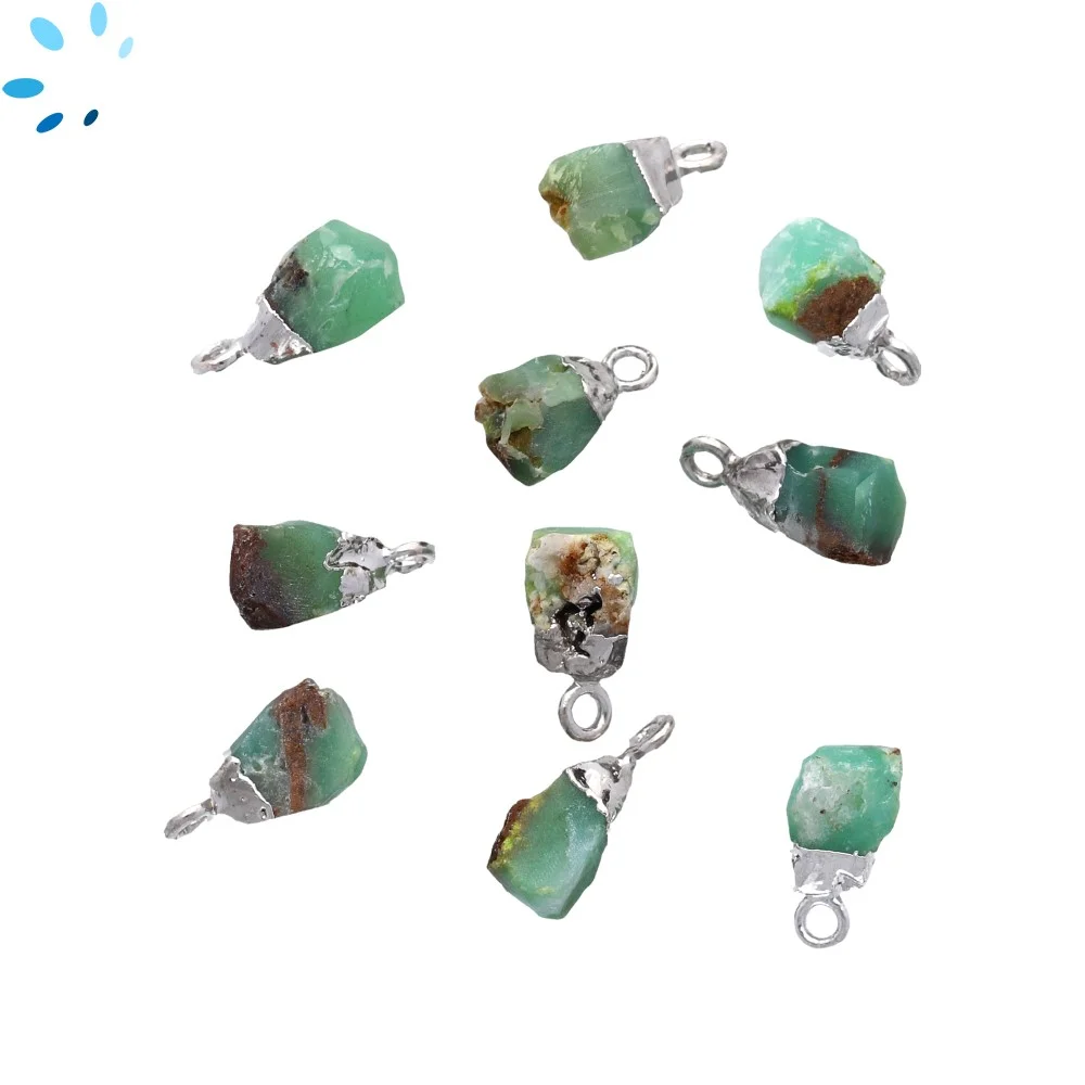 Chrysoprase Rough Pendant Charm 8x5mm - 10x7mm Platinum Electroplated - Set of 4