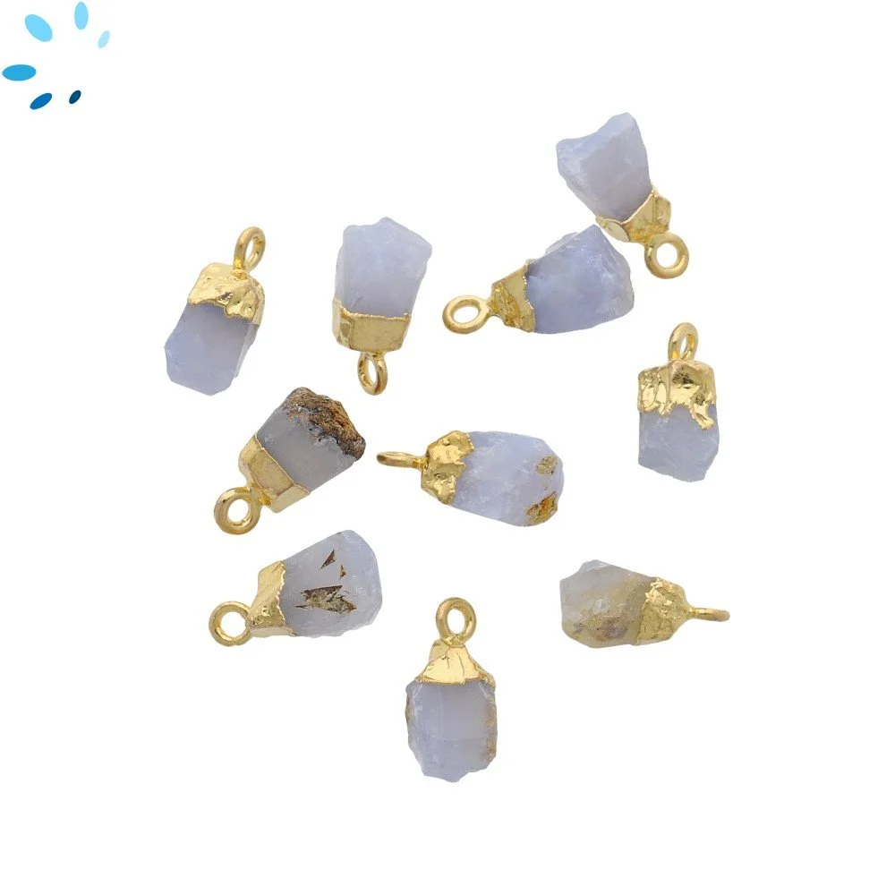 Chalcedony Natural Rough Charm Pendant 8x5mm - 10x7mm 18k Gold Electroplated - Set of 4