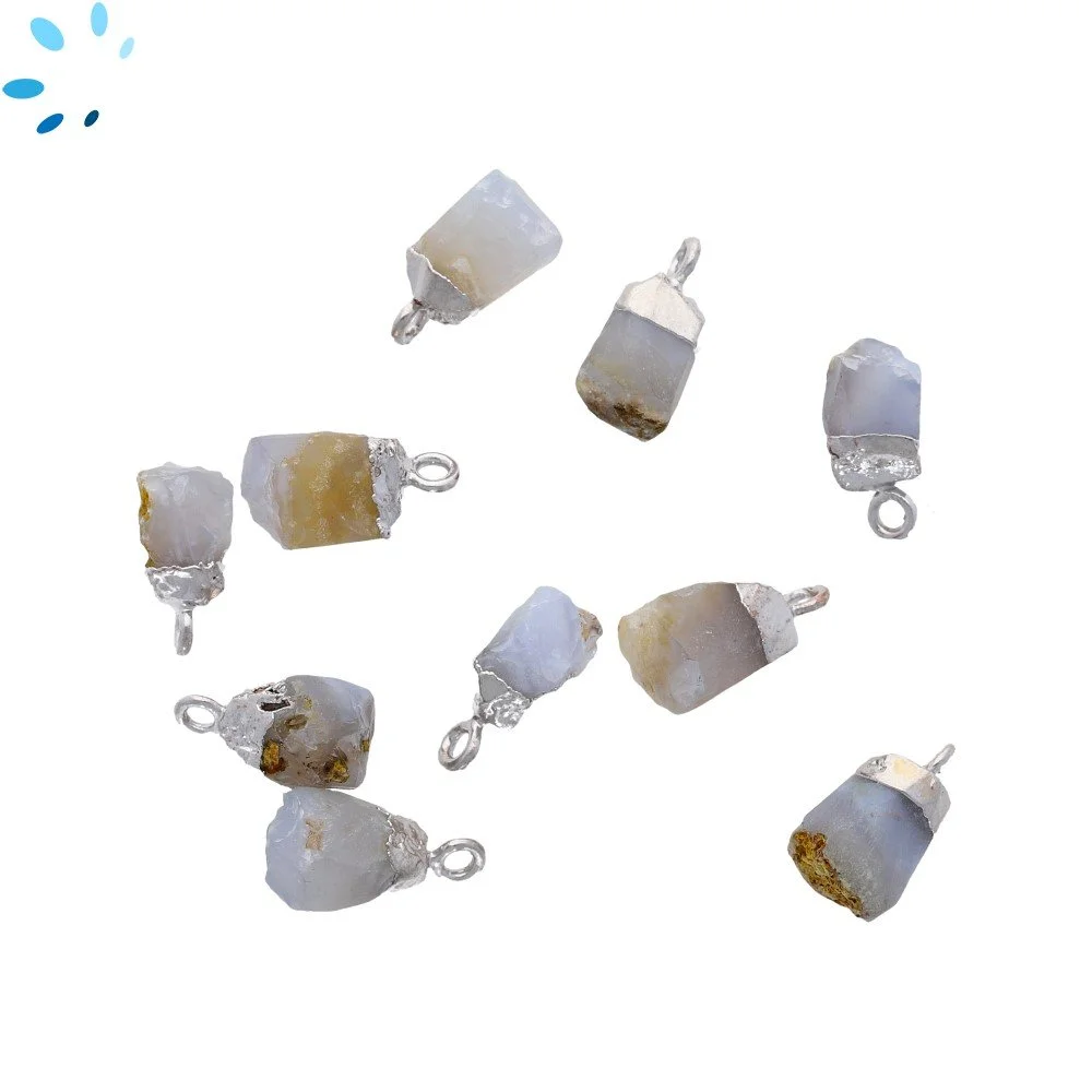 Chalcedony Natural Rough Pendant Charm 8x5mm - 10x7mm Platinum Electroplated - Set of 4