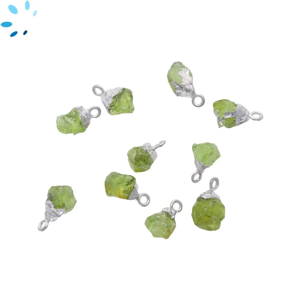 Peridot Rough Charm Pendant 8x5mm - 10x7mm Platinum Electroplated - Set of 4