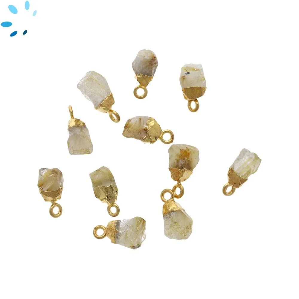 Rutilated Quartz Rough Pendant Charm 8x5mm - 10x7mm 18k Gold Electroplated - Set of 4
