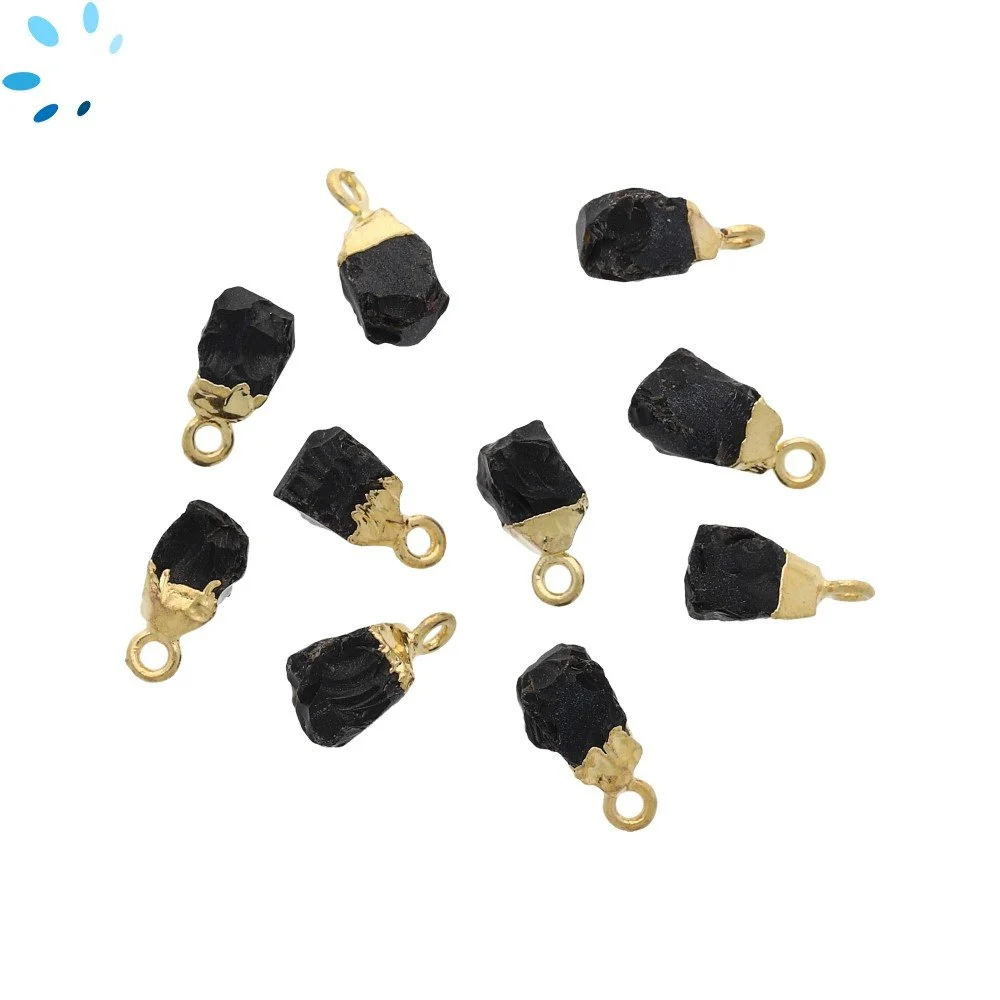 Black Onyx Rough Pendant Charm 8x5mm - 10x7mm 18k Gold Electroplated - Set of 4