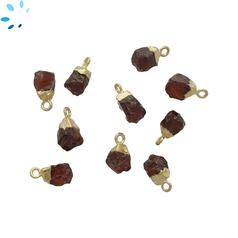 Garnet Rough Pendant Charm 8x5mm - 10x7mm 18k Gold Electroplated - Set of 4