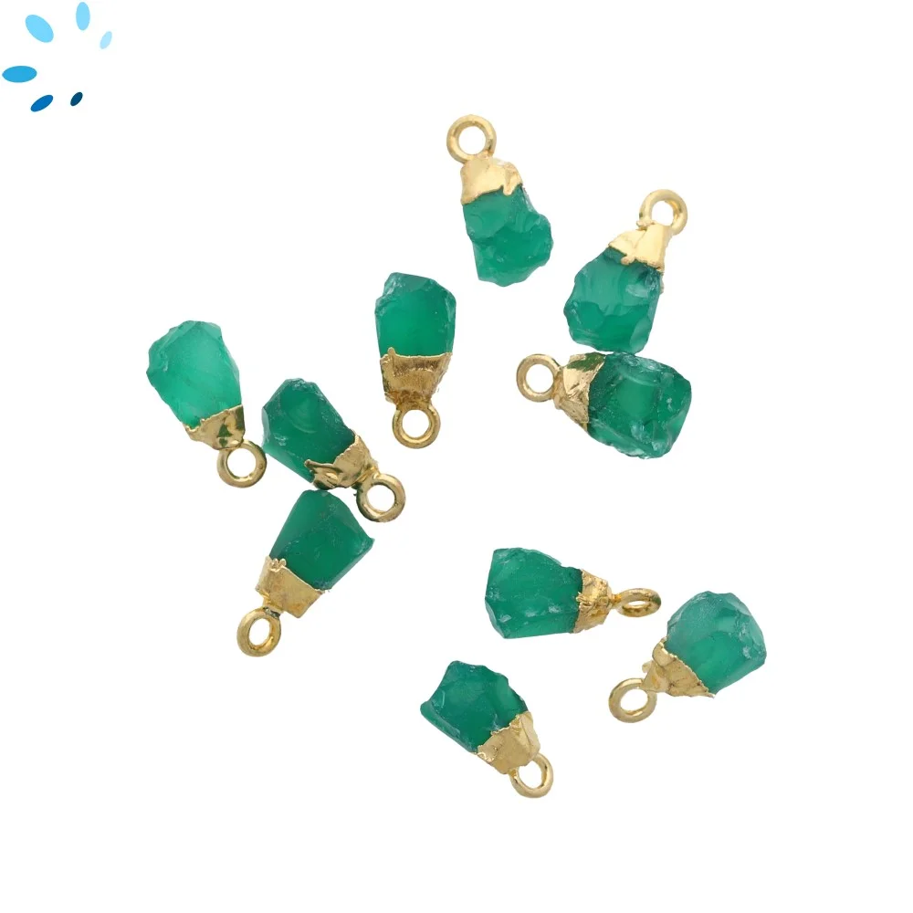 Green Onyx Rough Pendant Charm 8x5mm - 10x7mm 18k Gold Electroplated - Set of 4