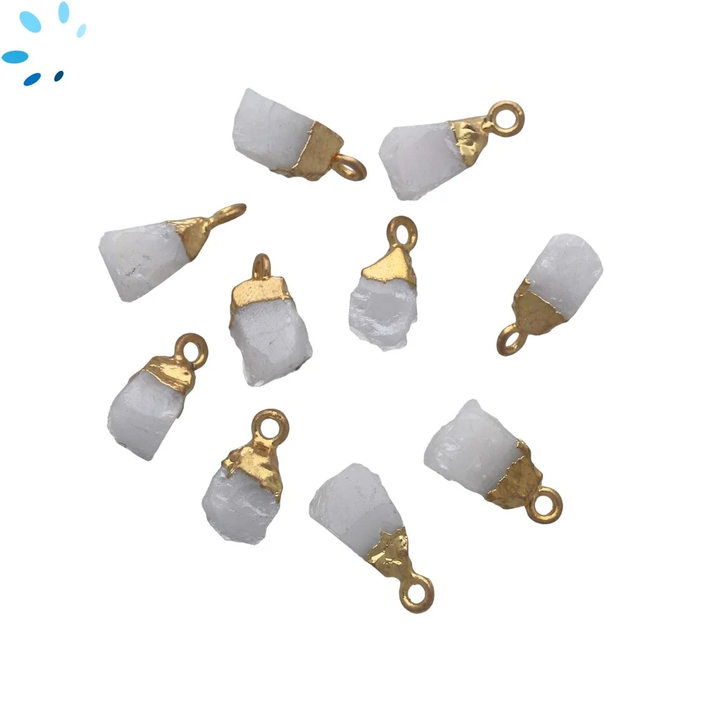 Milky Quartz Rough Charm Pendant 8x5mm - 10x7mm 18k Gold Electroplated - Set of 4