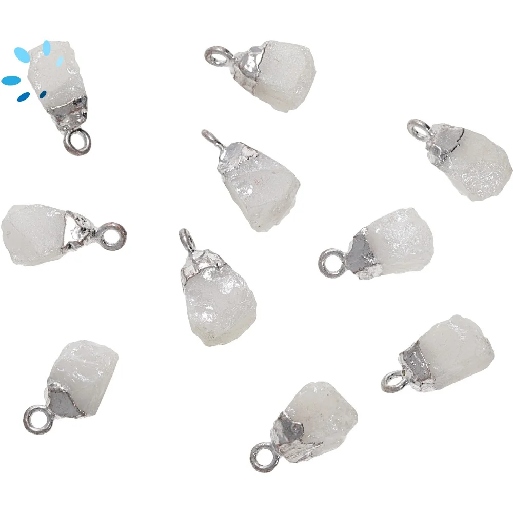Milky Quartz Rough Pendant Charm 8x5mm - 10x7mm Platinum Electroplated - Set of 4