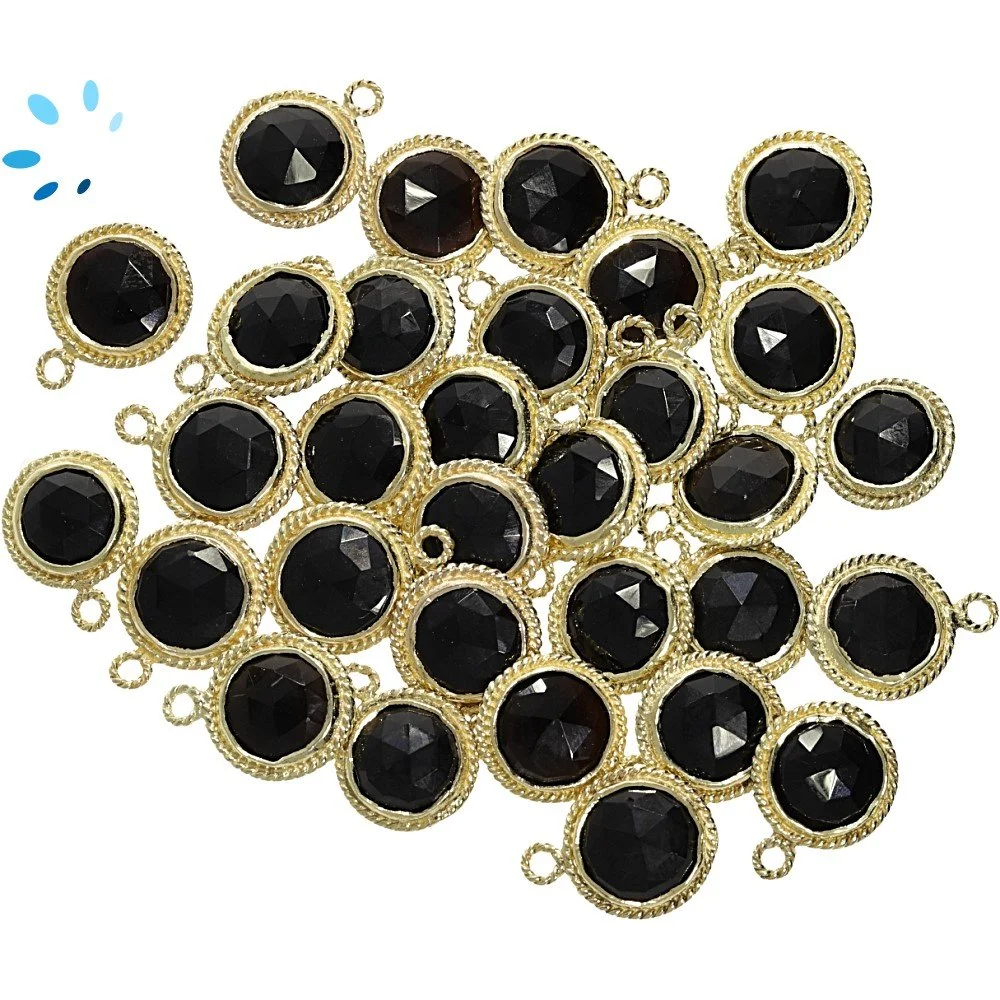 Black Onyx Coin Twisted Wire Bezel Charm Pendant 9mm - 18k Gold Plated Sterling Silver - Set of 4