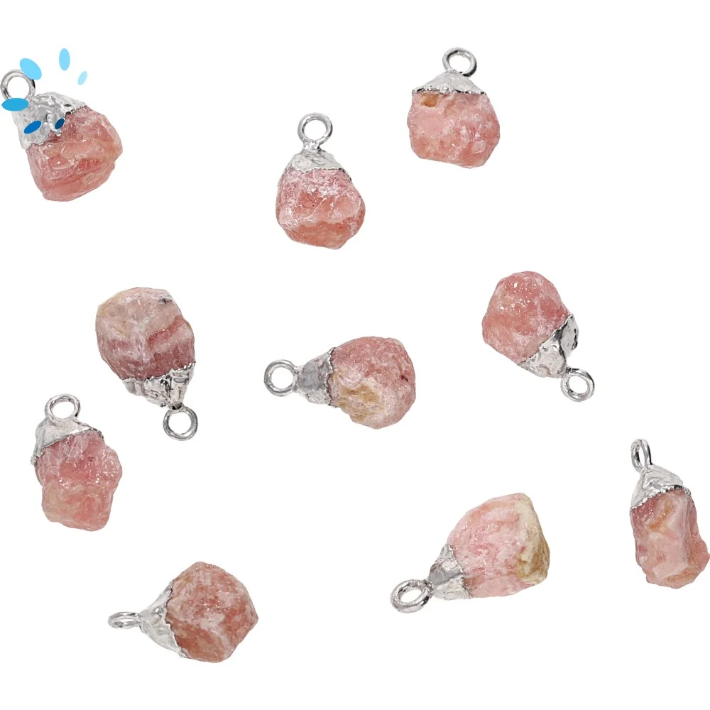 Rhodochrosite Rough Pendant Charm 8x5mm - 10x7mm Platinum Electroplated - Set of 4