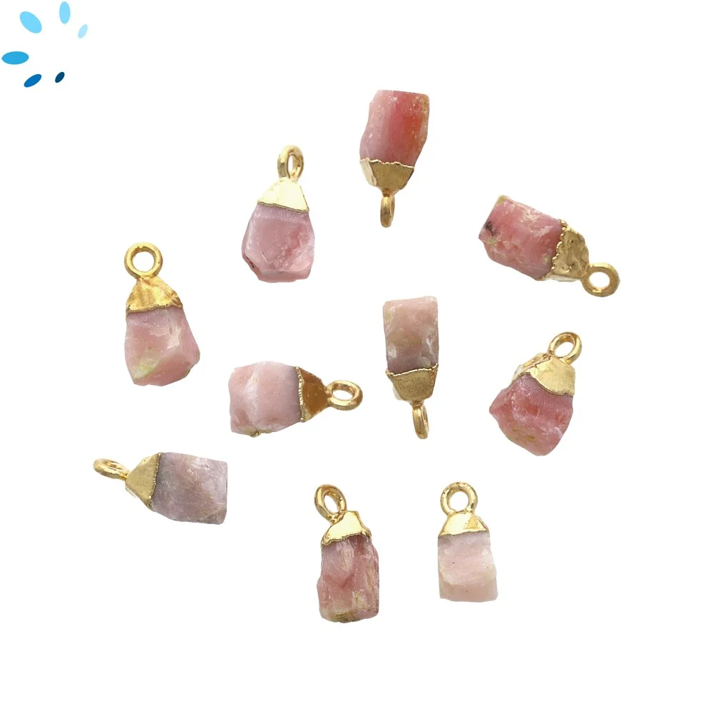 Pink Opal Rough Charm Pendant 8x5mm - 10x7mm 18k Gold Electroplated - Set of 4