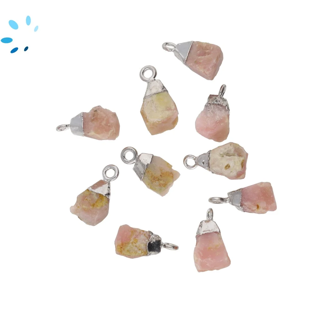 Pink Opal Rough Pendant Charm 8x5 - 10x7mm Platinum Electroplated - Set of 4